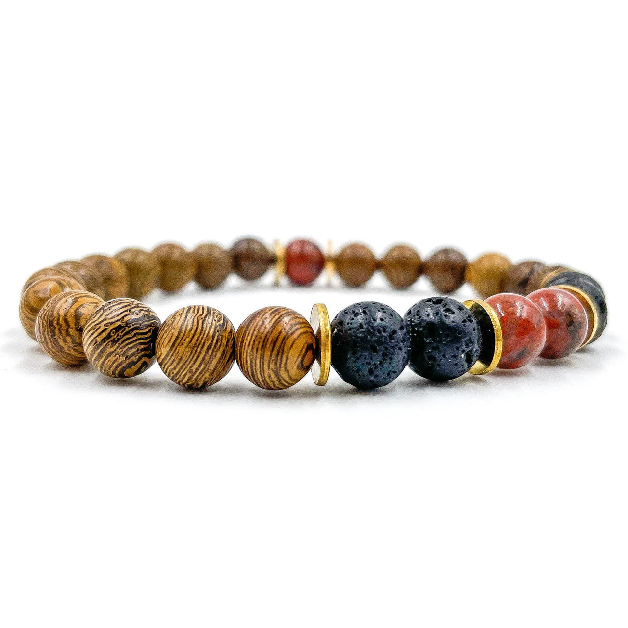 Central Premium - Red Jasper, Lava Rock, & Zebrawood Mala Beaded Bracelet -