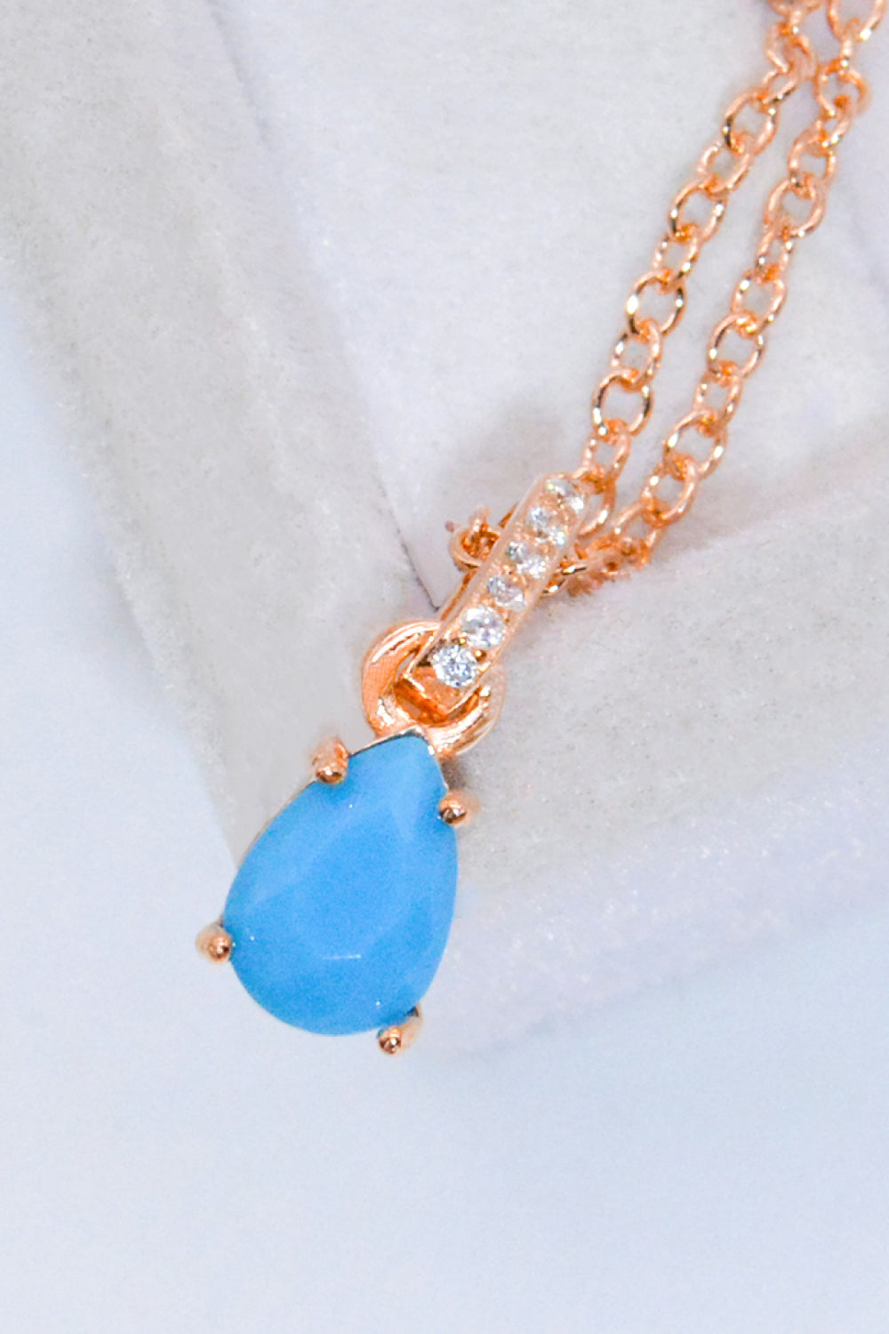 Teardrop Turquoise 4-Prong Pendant Necklace - T - 2 FINISHES -