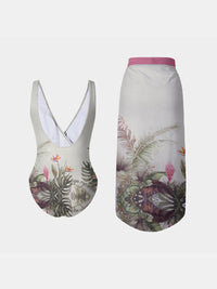 Thumbnail for Printed Surplice Wide Strap Swimwear and Skirt Swim Set - 2 PCS. - T - 1 COLOR -