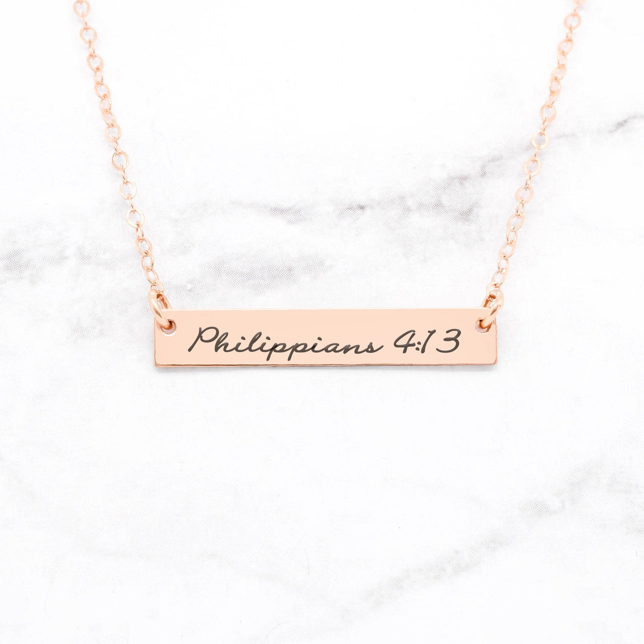 Philippians 4:13 Necklace - Sterling Silver Bar Necklace