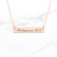 Thumbnail for Philippians 4:13 Necklace - Rose Gold Bar Necklace -