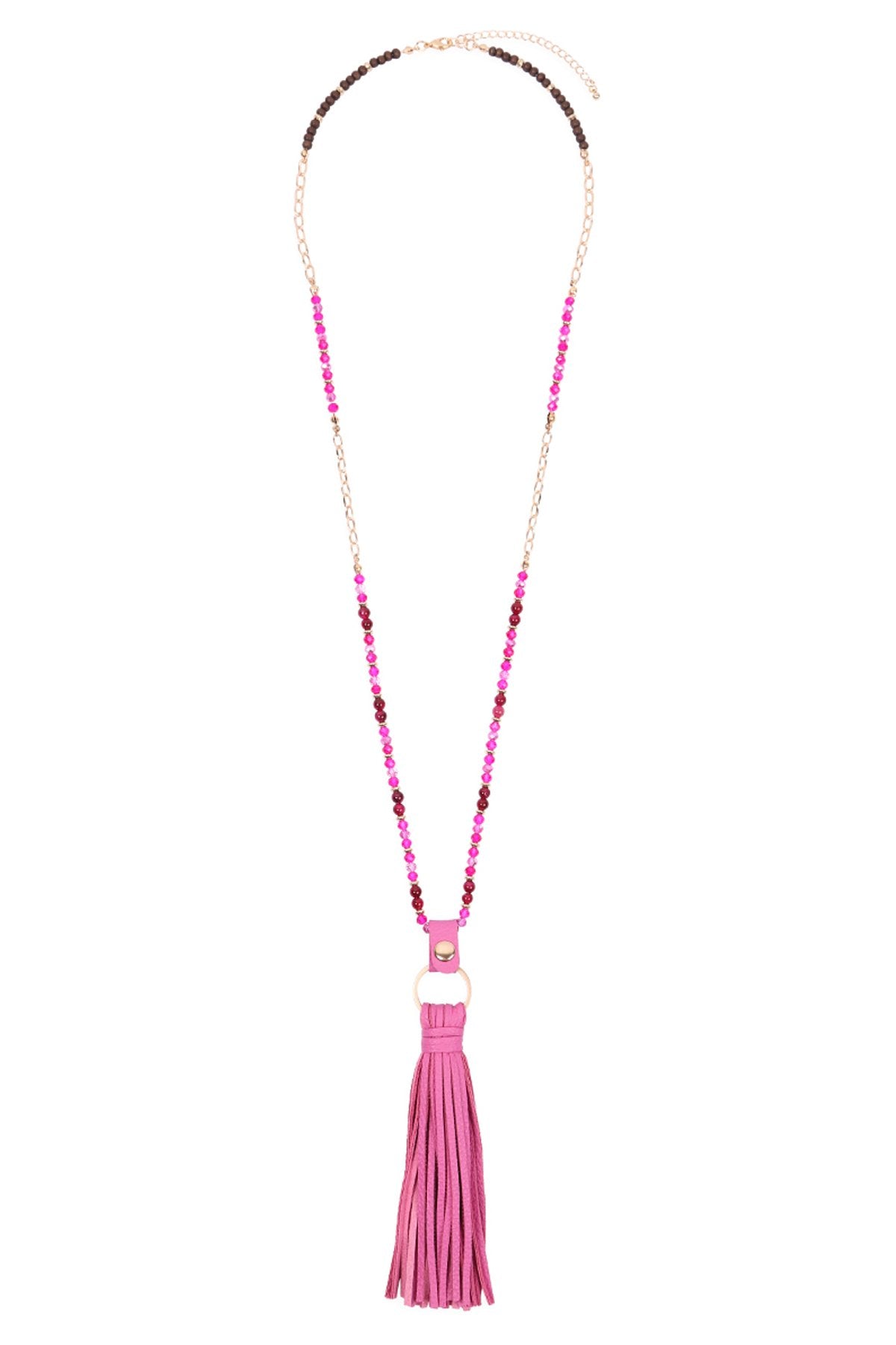 Riah Fashion - Leather Tassel Necklace - 8 COLORS -