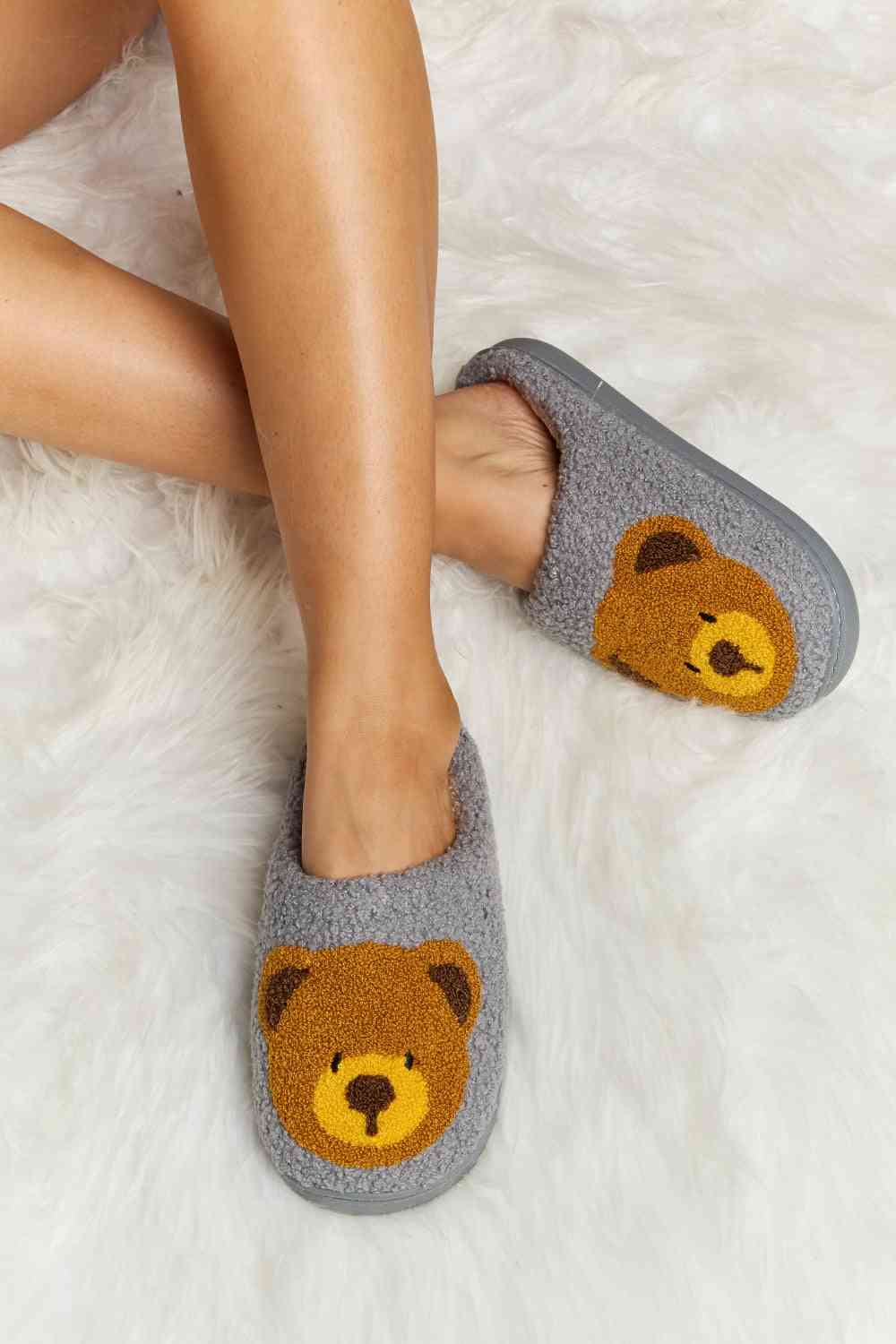 Melody Teddy Bear Print Plush Slide Slippers - T - 6 COLORS -