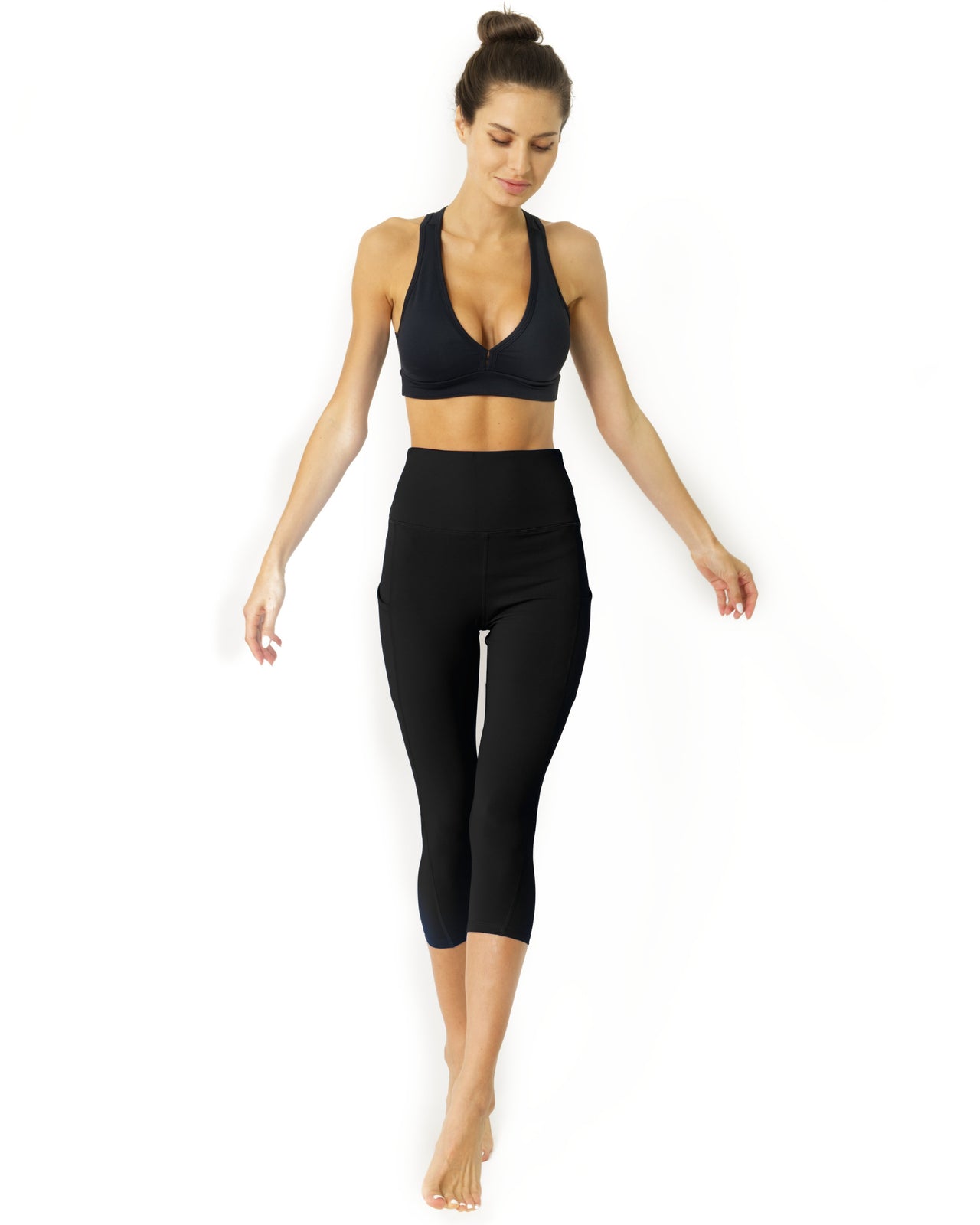 Savoy - High Waisted Yoga Capri Leggings with pockets - Black - 1 COLOR -