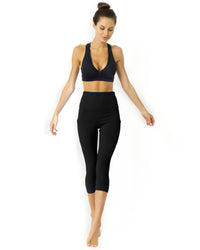 Thumbnail for Savoy - High Waisted Yoga Capri Leggings with pockets - Black - 1 COLOR -