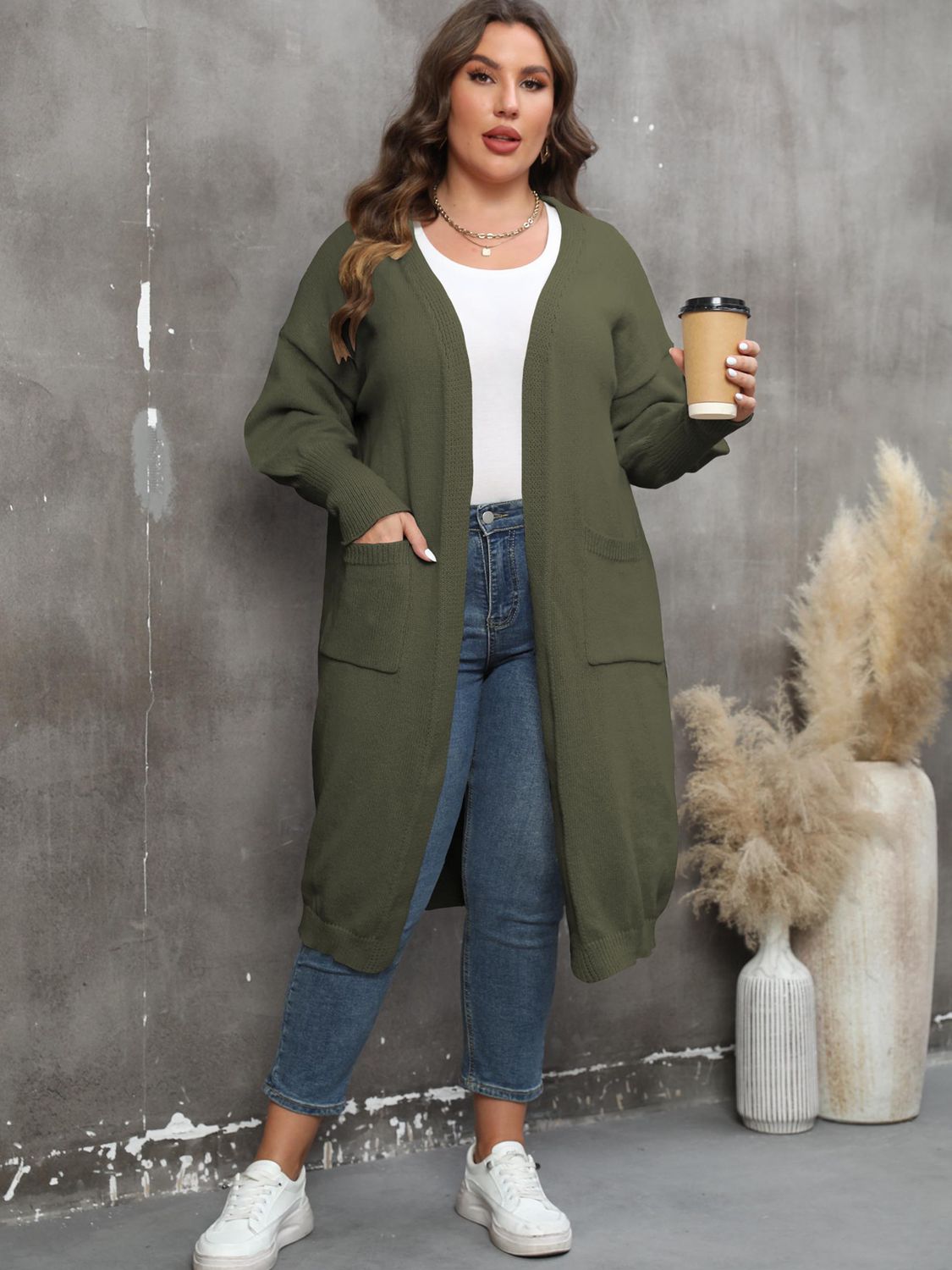 Plus Size Only Long Sleeve Pocketed Cardigan - T - 9 COLORS -