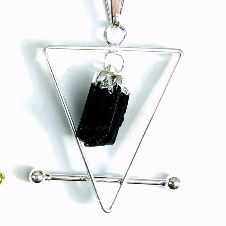 Whyte Quartz - Black Tourmaline and Quartz With 14K Gold Plated or Silver Metal Pendant Necklace - 2 COLORS -