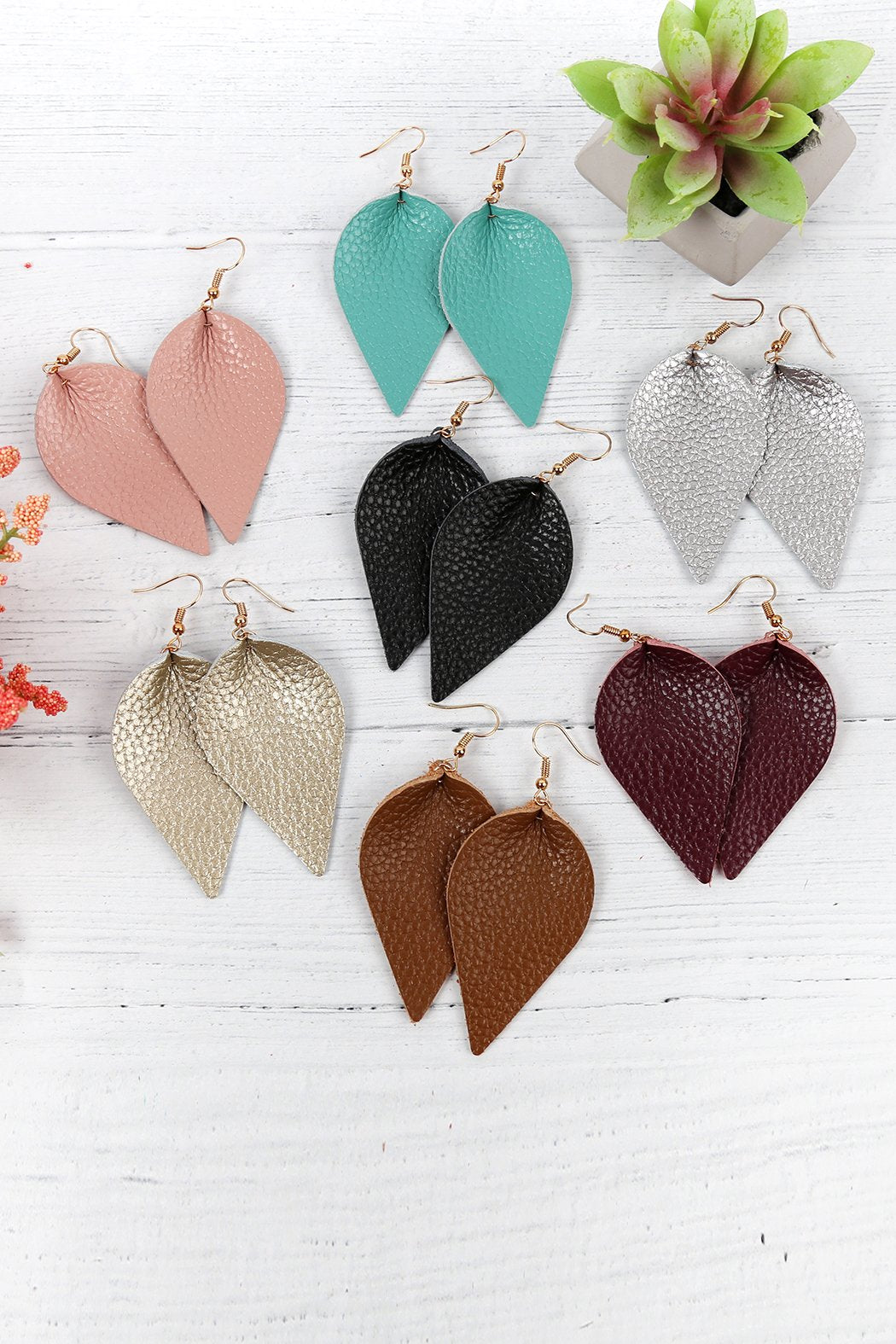 Teardrop Shape Pinched Leather Earrings - 18 COLORS -