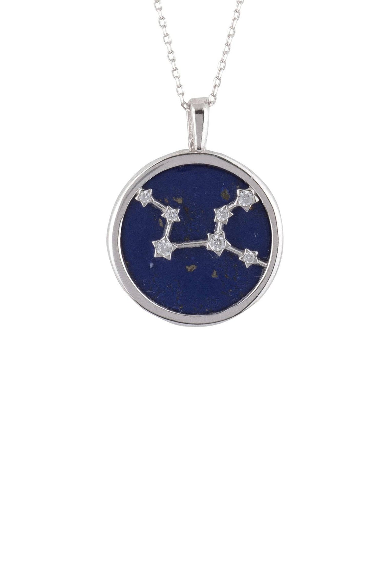 Zodiac Lapis Lazuli Gemstone Star Constellation Pendant Necklace Silver Virgo -