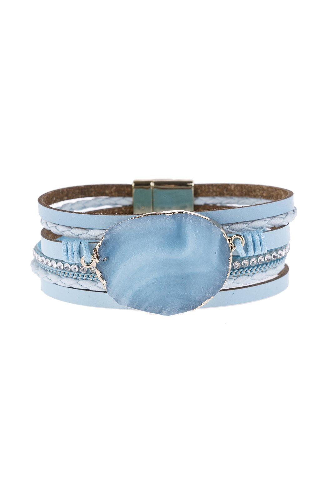 Riah Fashion - Large Semi Stone Leather Wrap Bracelet - 7 COLORS -