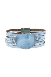 Thumbnail for Riah Fashion - Large Semi Stone Leather Wrap Bracelet - 7 COLORS -