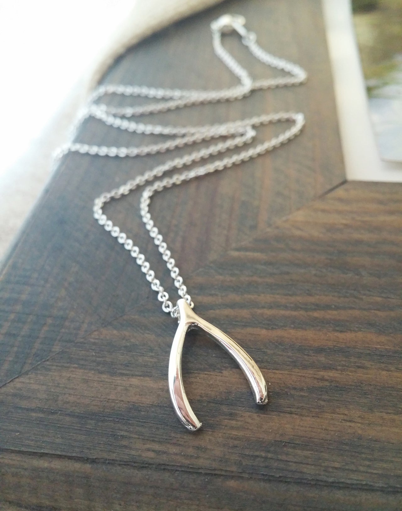 Silver Wishbone Necklace -