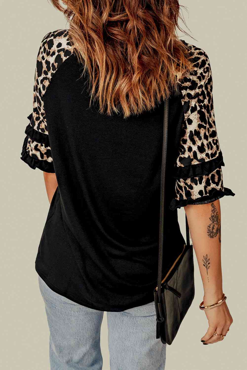 Easter Leopard Frill Trim Half-Sleeve Top - T - 1 COLOR -