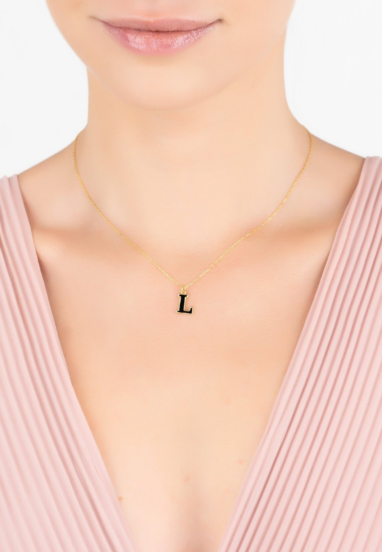 Initial Enamel Necklace Gold L -