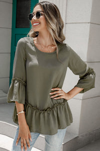 Thumbnail for Frill Trim Round Neck Blouse - T - 1 COLOR -