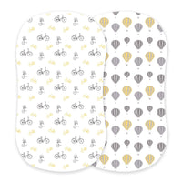 Thumbnail for Vintage Bicycles and Hot Air Balloon Bamboo Changing Pad Cover/Bassinet Sheet -