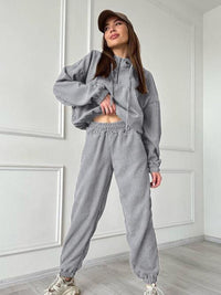 Thumbnail for Half Zip Drawstring Hoodie and Pants Set - 2 PCS. - T - 5 COLORS -