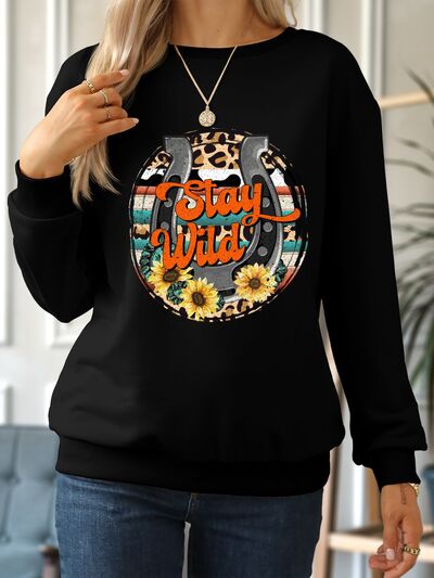 STAY WILD Round Neck Dropped Shoulder Sweatshirt - T - 2 COLORS -