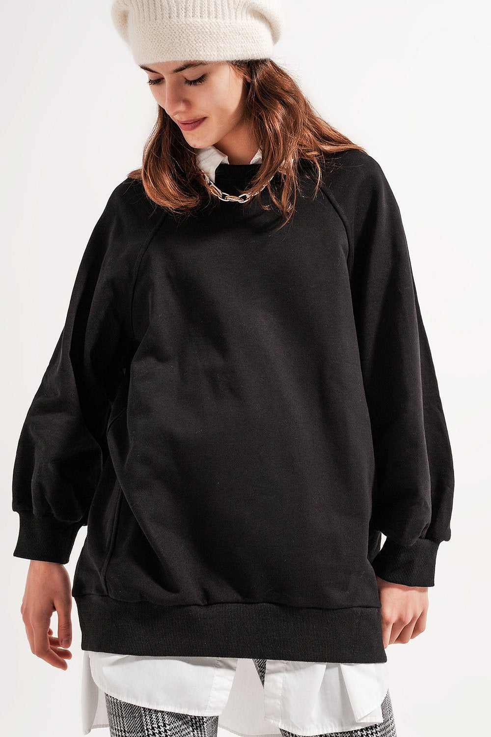 Q2 - Super Oversized Sweatshirt With Seam Detail in Black - 1 COLOR -