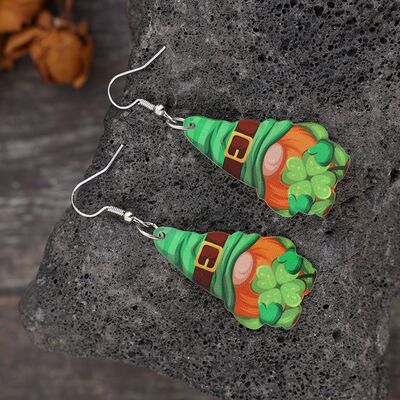 Wooden Alloy Gnome Dangle Earrings - T - 1 COLOR -