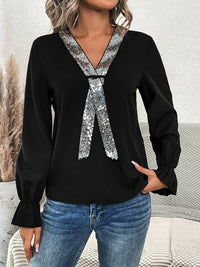 Thumbnail for Sequin Flounce Sleeve Blouse - T - 1 COLOR -