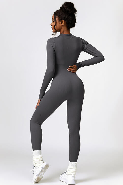 Half Zip Long Sleeve Active Jumpsuit - T - 5 COLORS -