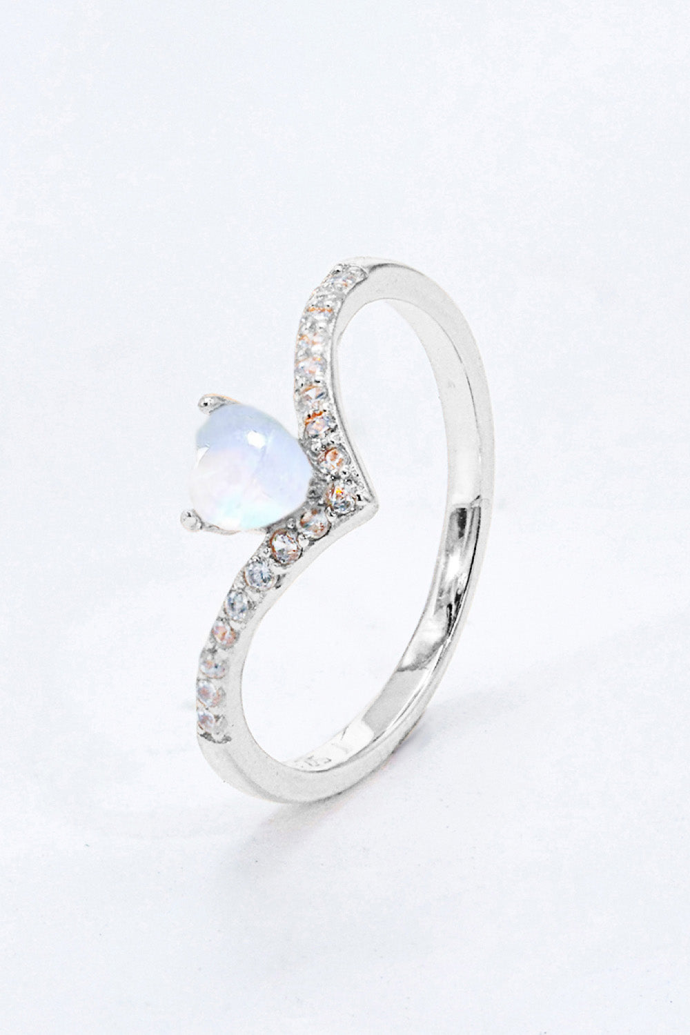 Moonstone Heart-Shaped Ring - T - SIZES 6 THRU 9 - 2 FINISHES -