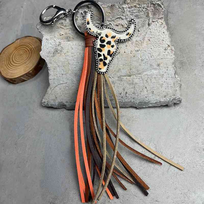 Bull Shape Fringe Key Chain - 8.6" - T - 4 STYLES -