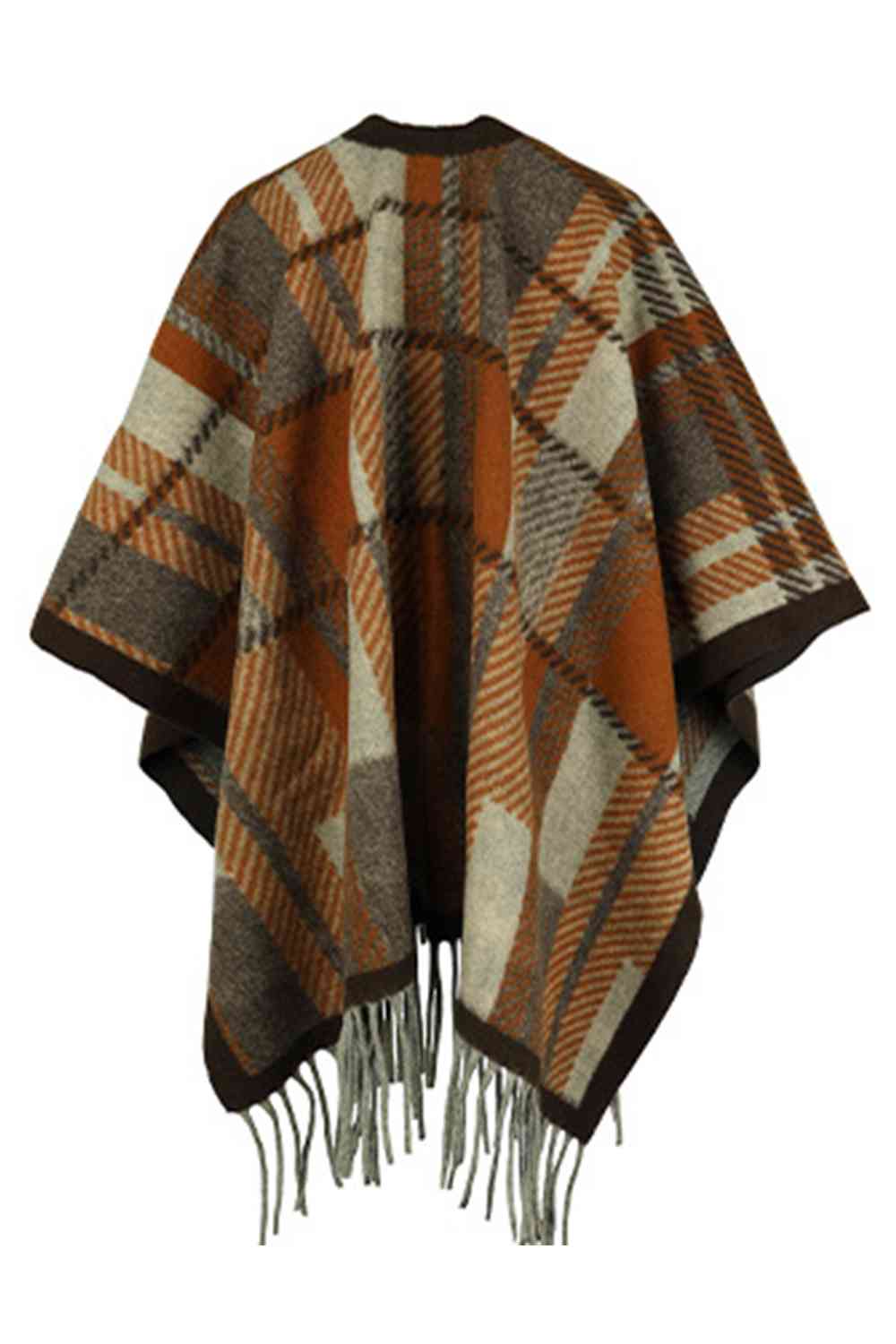 Cloak Sleeve Fringe Detail Poncho - T - 1 SIZE - 5 COLORS -