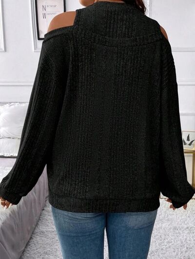 Round Neck Cold Shoulder Sweater - T - 4 COLORS -