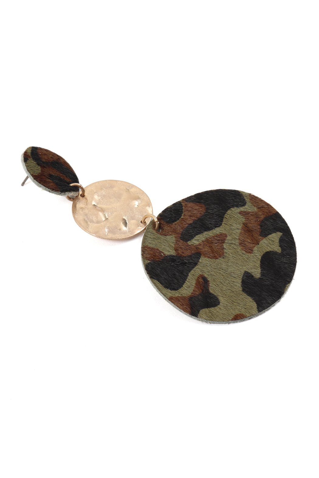 Round Leopard Leather With Metal Link Drop Earrings - 5 COLORS -