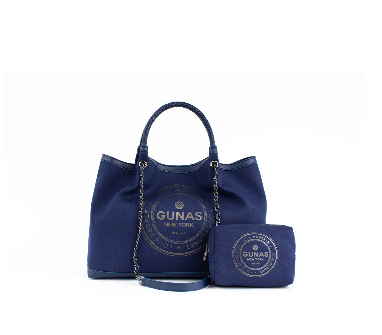 GUNAS NEW YORK - RUTH - Dark Blue Vegan Canvas Tote / comes with make-up bag & dust pouch - 1 COLOR -