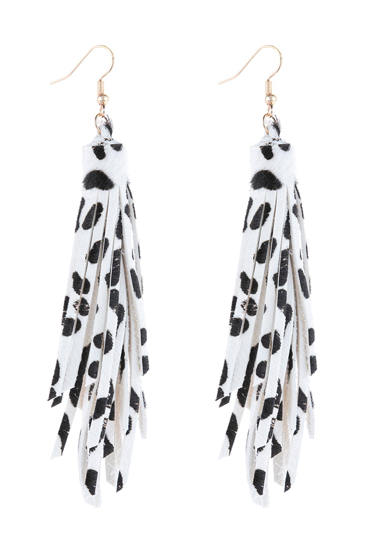 Riah Fashion - Leopard Print Leather Tassel Earrings - 5 COLORS -