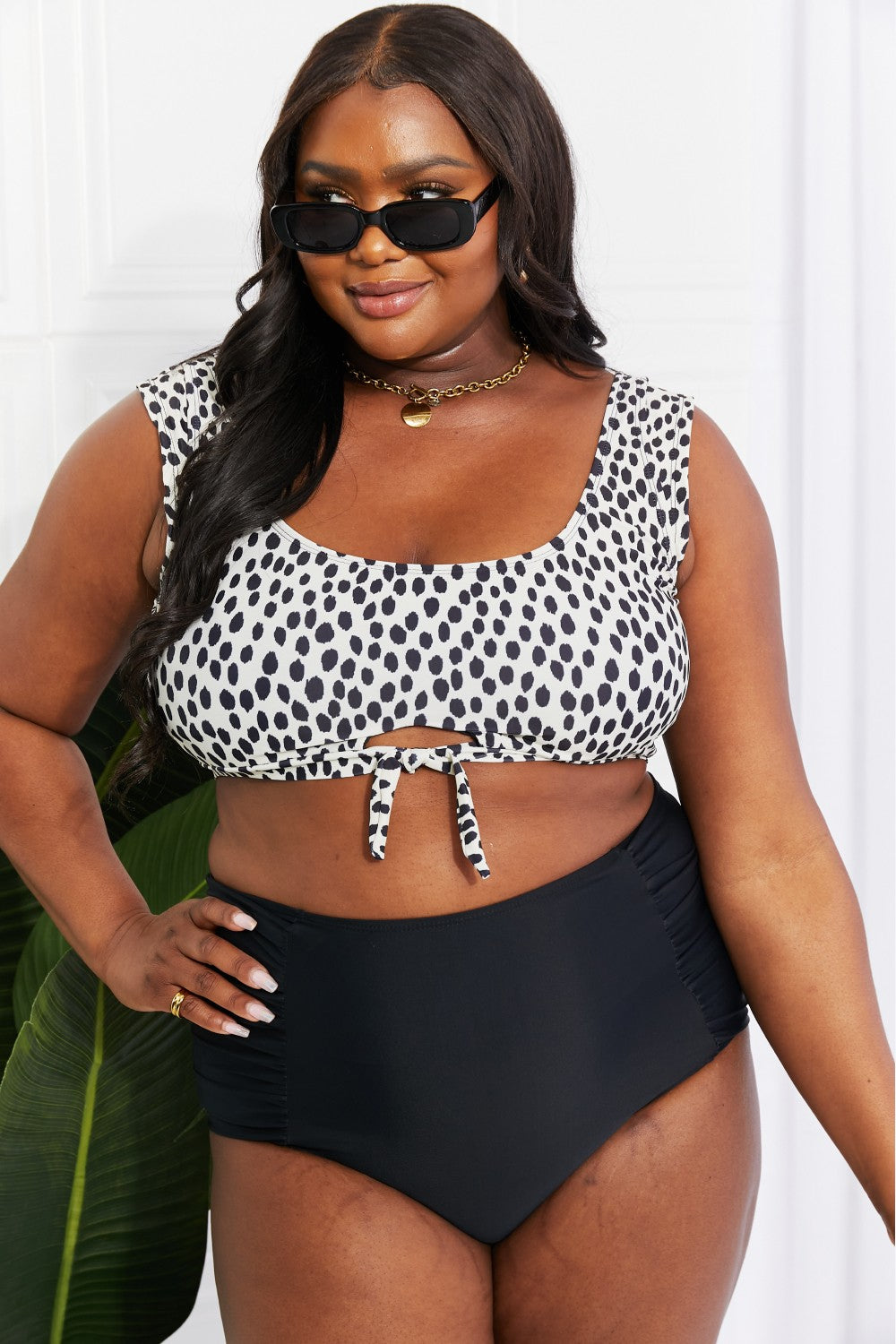 Marina West Swim Sanibel Crop Swim Top and Ruched Bottoms Set in Black - SIZES S THRU 2XL - 1 PATTERN -