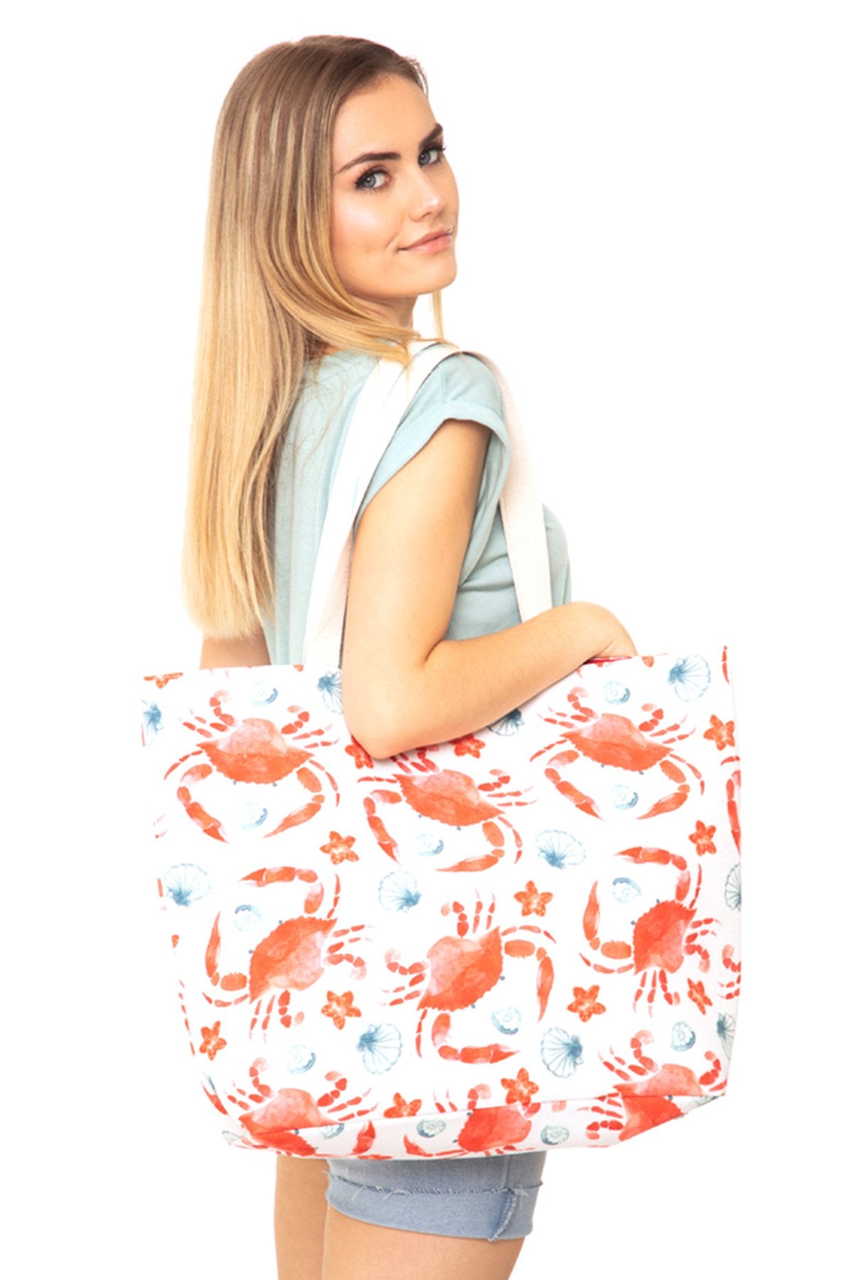 Riah Fashion - Crab Water Color Tote Bag - 1 COLOR