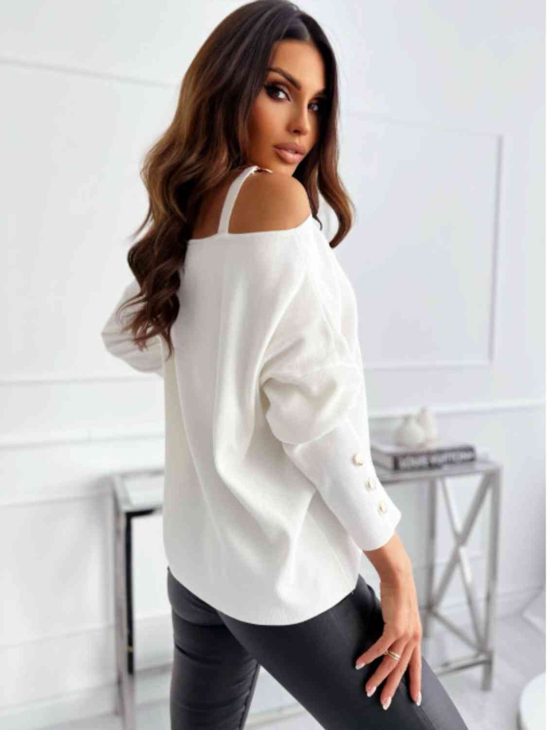 Asymmetrical Neck Buttoned Top - T - 3 COLORS -