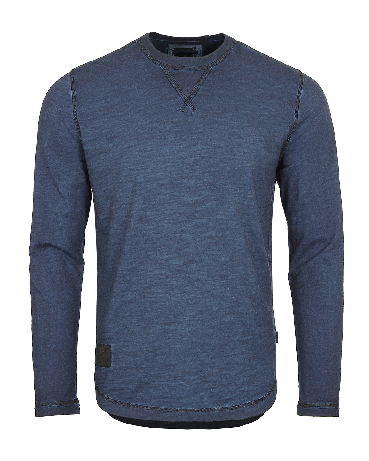 Men's Long Sleeve Crew Neck Vintage Wash T-Shirt With Curved Bottom Hem - 4 COLORS -