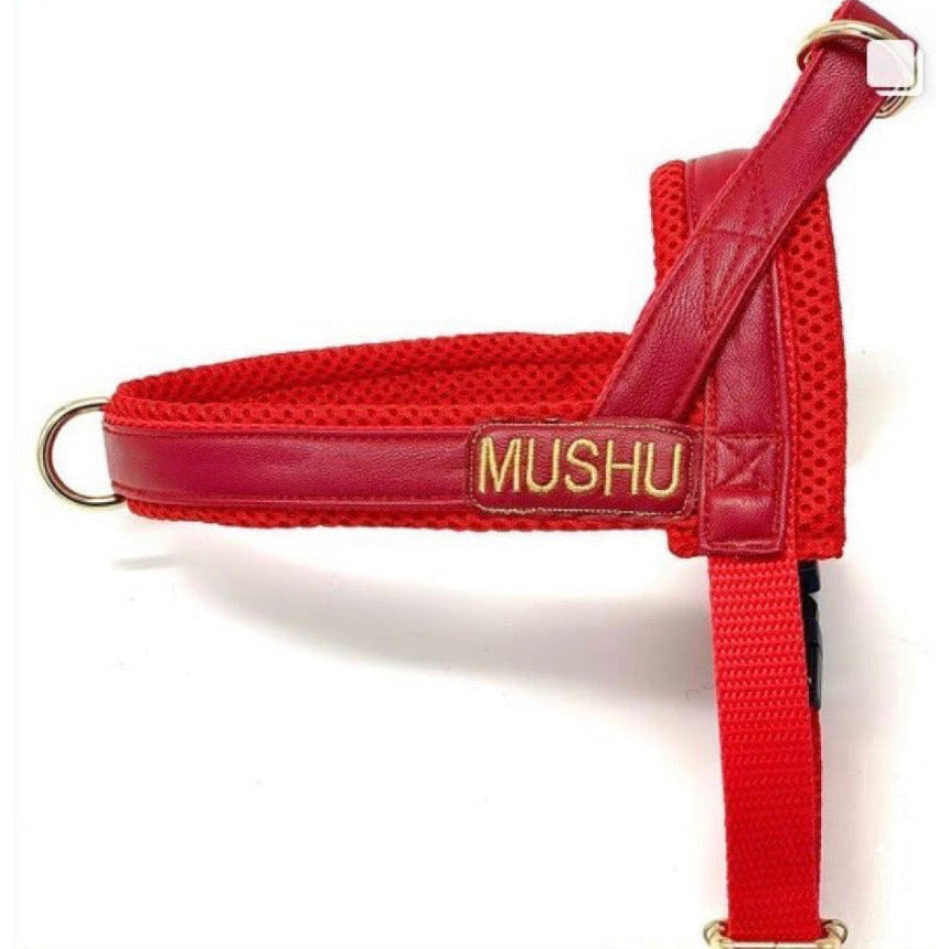 Puccissime - Cherry Red Leather One-Click Dog Harness - 5 SIZES -