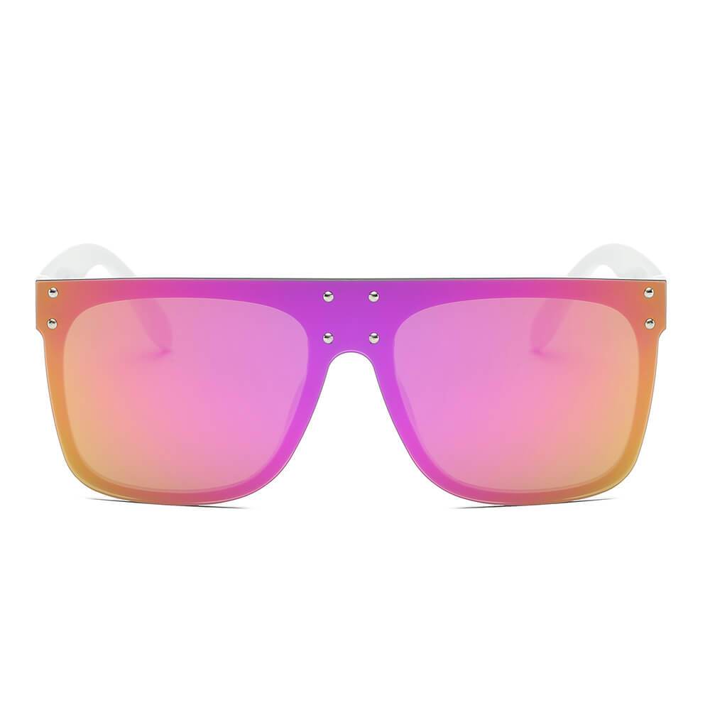 Akron | S2060 - Flat Top Oversize Mirrored Square Sunglasses Circle - 4 COLORS -