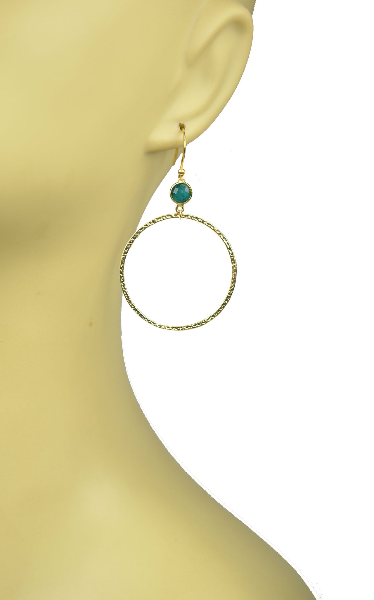 Gena Myint - Emerald Bezel Circle Earrings -