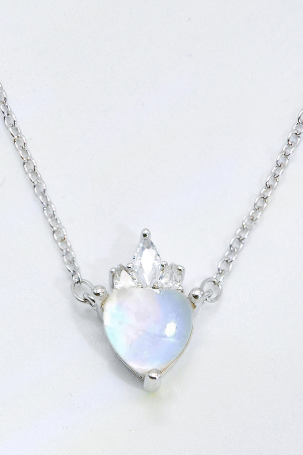 925 Sterling Silver Moonstone Heart Pendant Necklace - T - 1 FINISH -