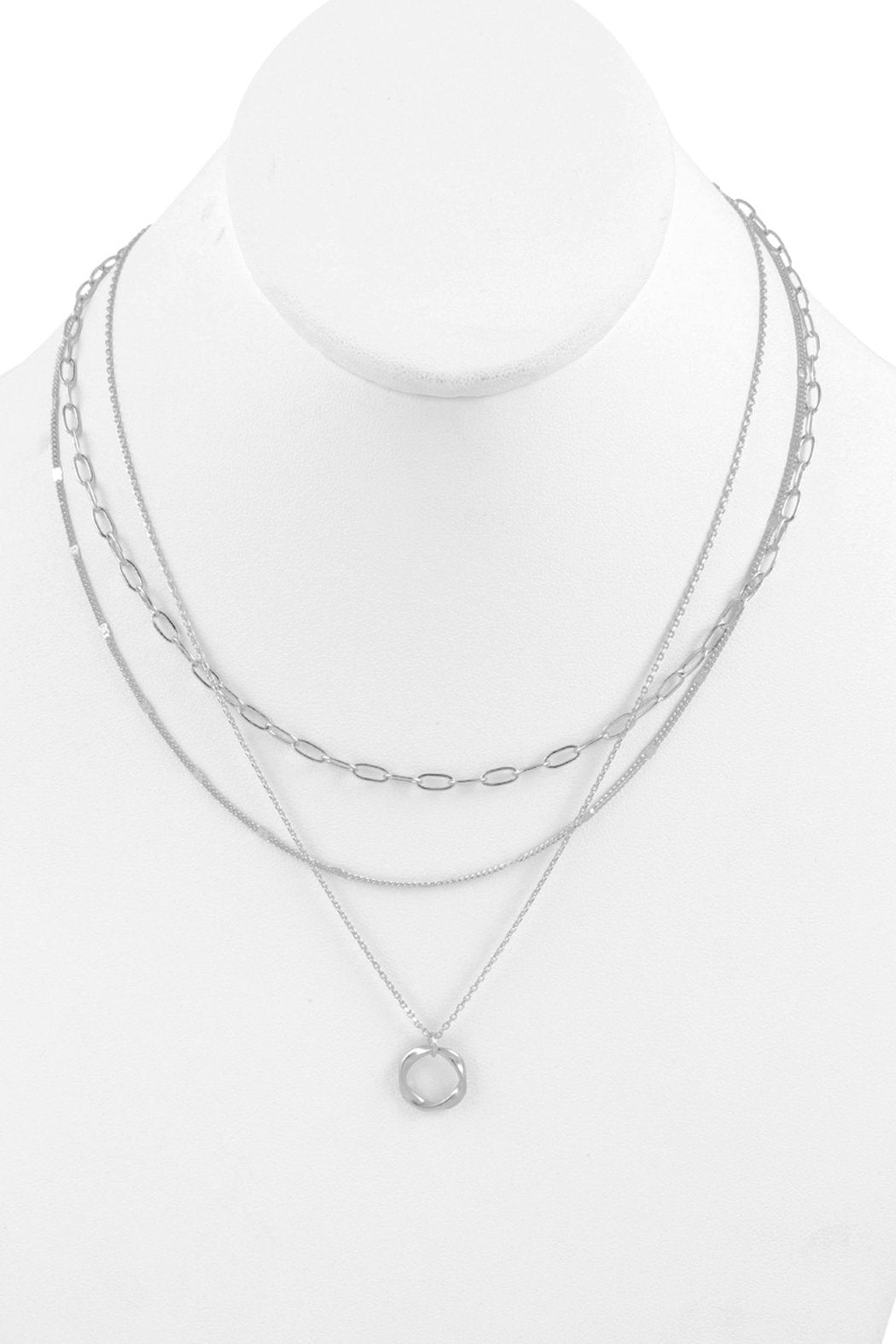 Multi Layer Chain With Round Necklace - 2 FINISHES -