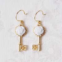 Thumbnail for Porcelain Camellia Golden Key Earrings -