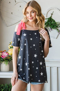 Thumbnail for Heimish Full Size Star Print Asymmetrical Neck Short Sleeve Top - T - 1 COLOR -