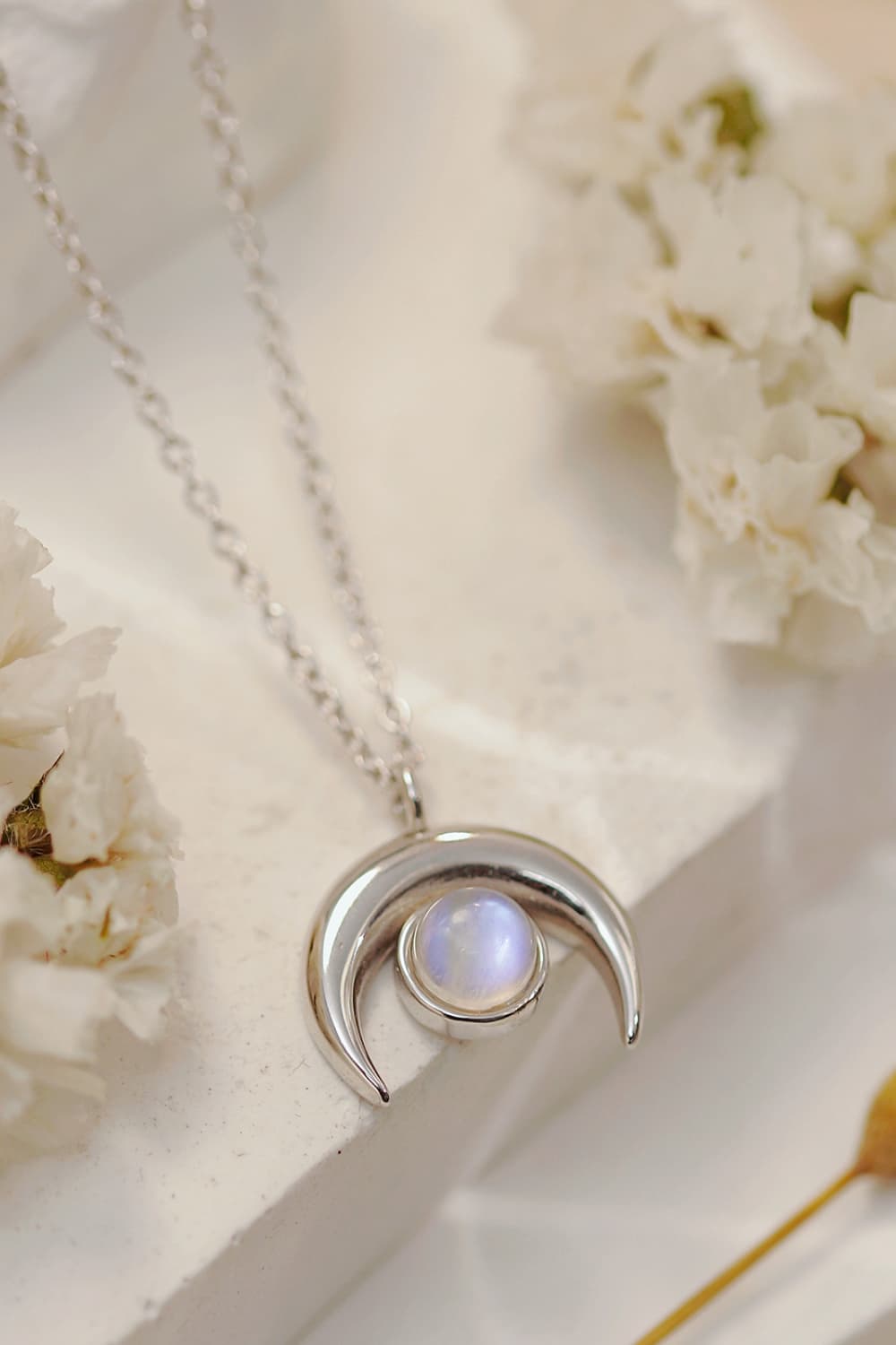 Natural Moonstone Moon Pendant 925 Sterling Silver Necklace - T - 3 FINISHES -