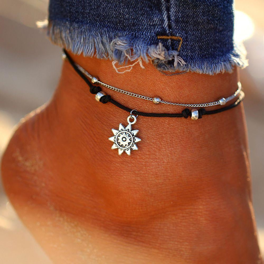 Vintage Boho Multi Layer Sun Anklet Ankle Bracelet - 1 STYLE =