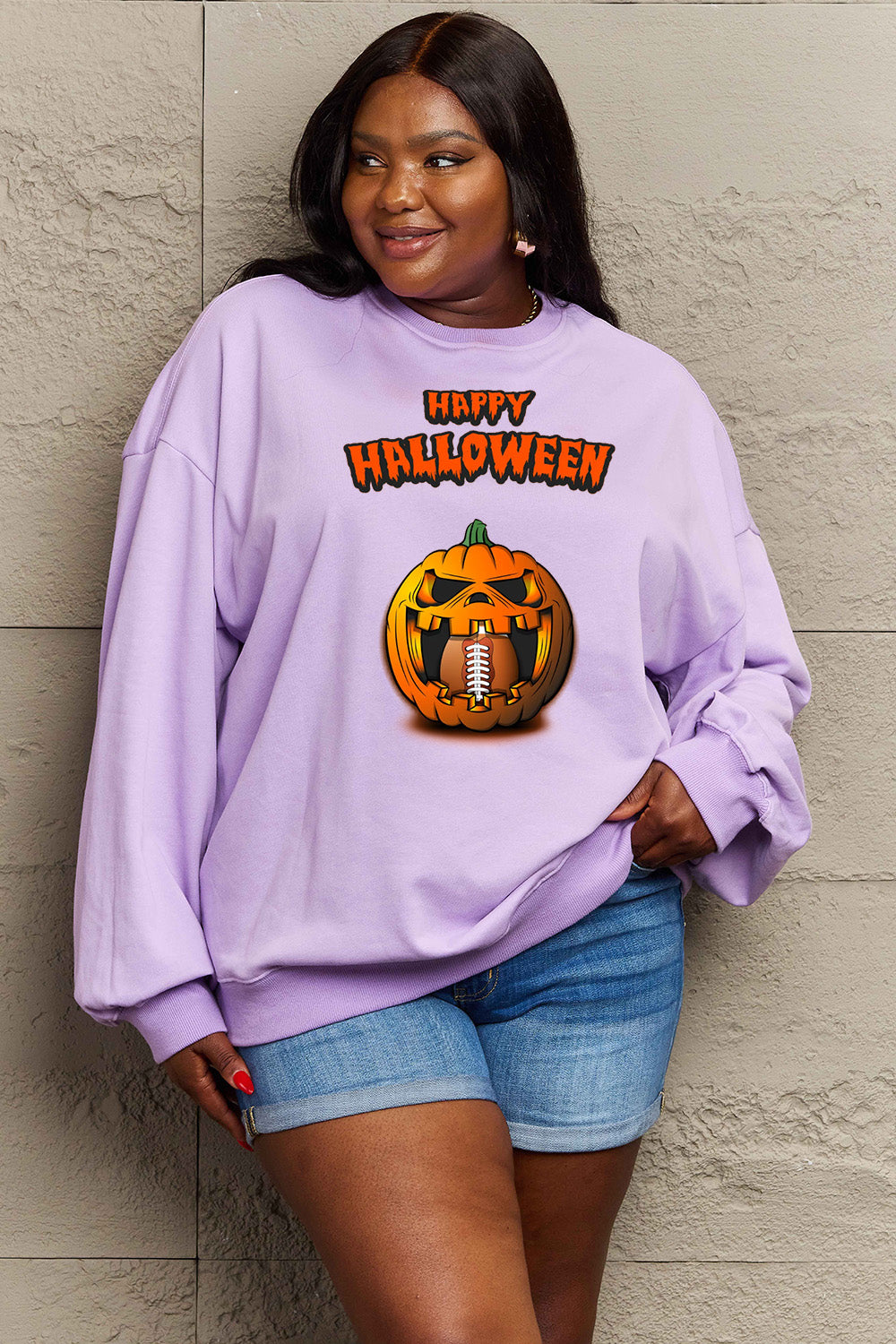 Simply Love Full Size HAPPY HALLOWEEN Graphic Sweatshirt - S THRU 3X - T - 6 COLORS -