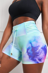 Thumbnail for Tie-Dye Tie Detail Ruched Sports Shorts - T - 1 MULTI COLOR -