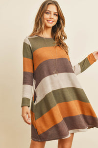 Thumbnail for Riah Fashion - Long Sleeved Rib Stripe Pocket Dress - 3 COLORS -