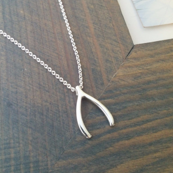 Silver Wishbone Necklace -